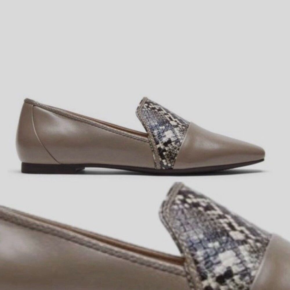 Rockport Women's Total Motion Flat Loafer Snakeskin Print Panel Taupe Size 8.5